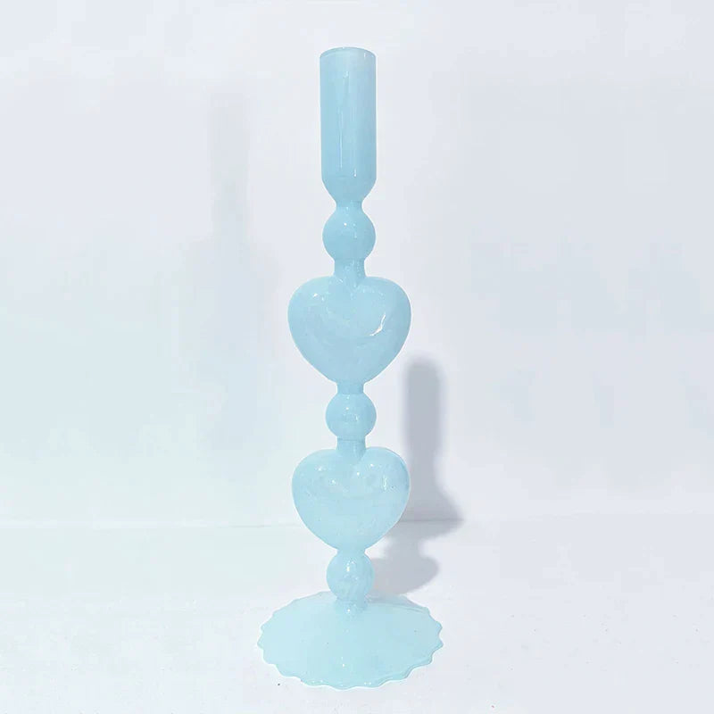 Lisslune | Retro Taper Candle Holder Red Heart Shape Glass Candle Holder Wedding Table Decoration Home Party Glass Vase Decor