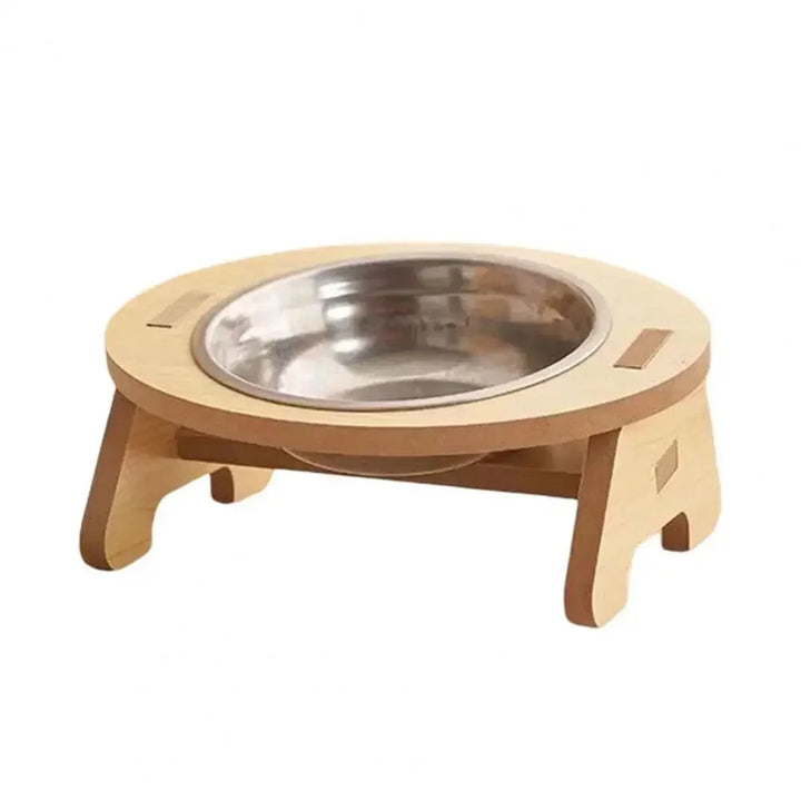 Rynx | Elevated feeding bowl inclined stainless steel feeding bowls dog water feeding feeding bowl cat bowl wooden stand pet supplies single/double
