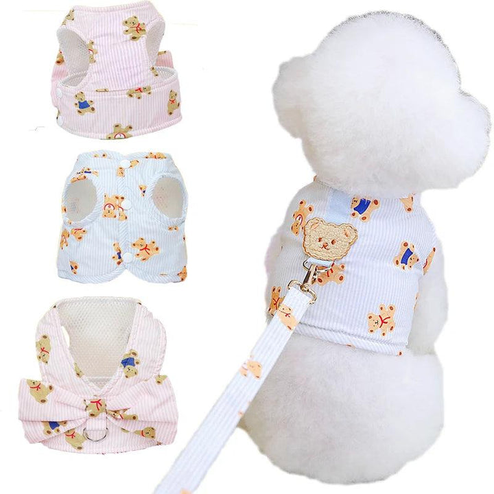 Lisslune | Swinging bear motif mesh harness and bow tie leash combination for small dogs and cats - Trendy pet vest
