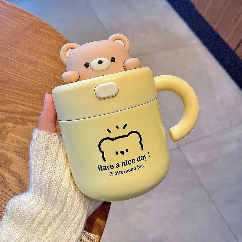 Lisslune | Shady Kawaii Bear Insulated Stainless Steel Travel Mug with Straw for All Your Drinks