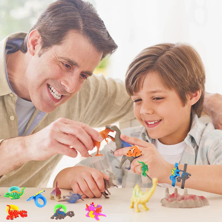 Rynx 6 Piece Dinosaur Party Rubber Bracelets Rings Kids Boys Jungle Dino Theme Birthday Party Decorations Gifts for Guests
