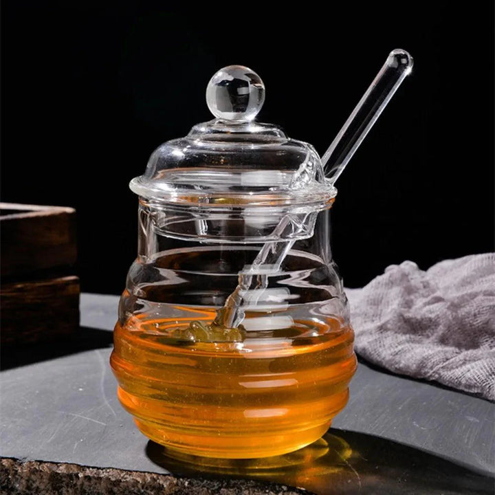 Lisslune | Elegant clear glass honey jar collection with dipper and lid - Perfect for any occasion