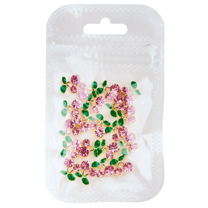 Rynx | 20 pieces/bag 3D Cherry Nail Charms Red & Pink Cherry Nail Rhinestones Nail Gemstones Nail Glitter Stud Fruit Nail Slices for Nail Jewelry