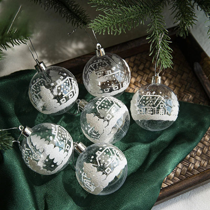 Rynx 6 pieces 6 cm transparent snow Christmas balls pendants for Christmas tree decoration clear balls hanging ornaments Xmas Navidad