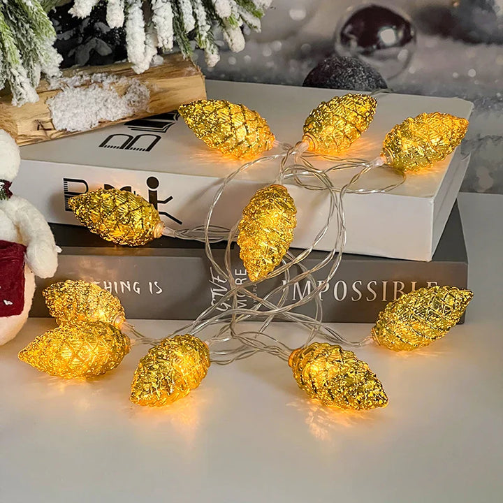 Rynx 1.6M 10LED Pine Cone String Lights Christmas Tree Hanging Ornaments Merry Christmas Fairy Lights Home Decor 2025 New Year