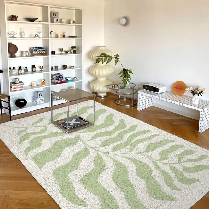 Rynx | Matisse Leaf Living Room Oversized Rugs Minimalist Bedroom Rug Modern Grass Green Blue Rug Fluffy Soft Home Dedicated Rugs