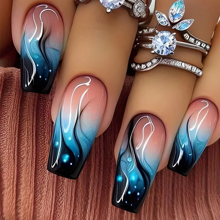 Rynx | 24 pcs. Blue Butterfly Ballet Press-On Nails Art Love Flowers Design Art Nails French Removable Fashion Artificial Nail Tips Manicure