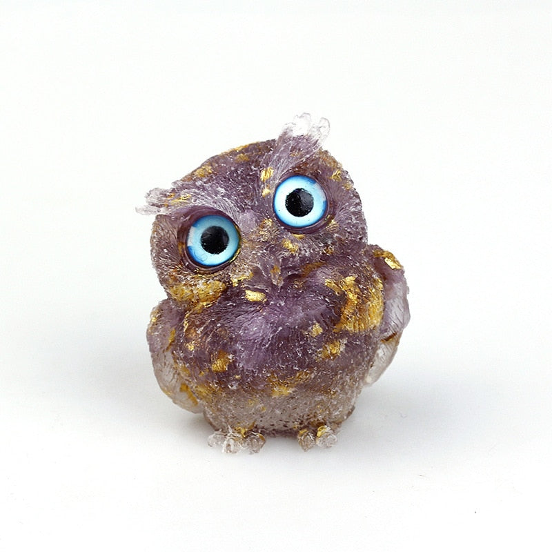 Lisslune | Natural Crystal Owl Figurine: Handmade Collector's Item