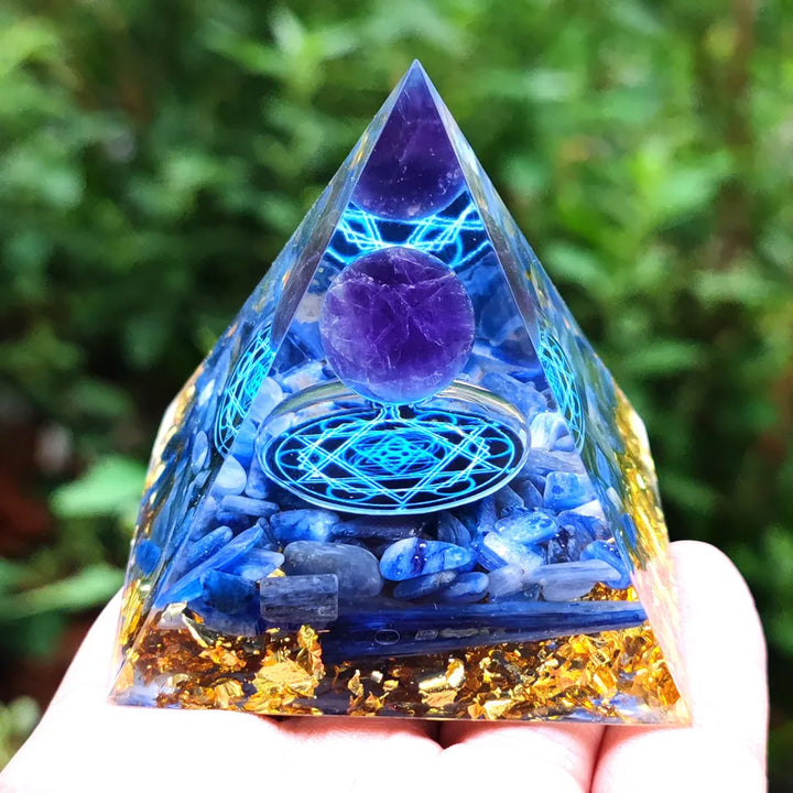 Lisslune | Orgonite Pyramid with Amethyst Pendulum – Energy, Protection and Decoration