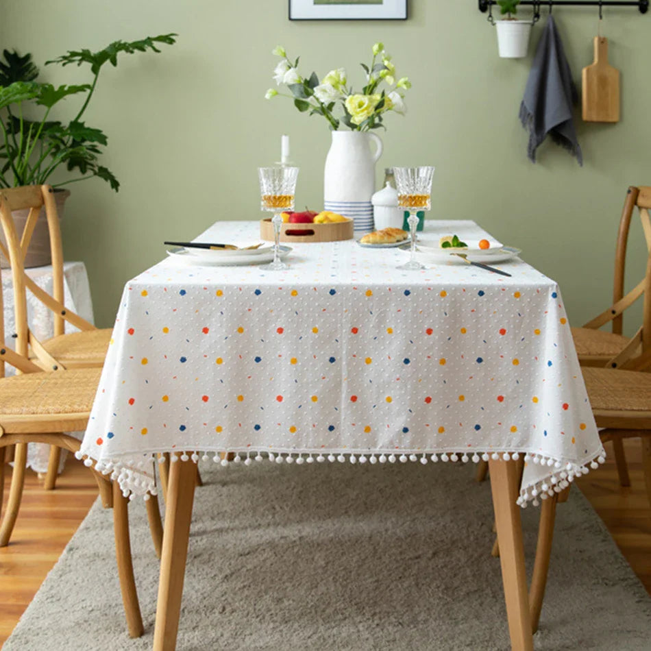 Rynx Korean Style Cotton Tassel Floral Tablecloth, Tea Table Decoration, Rectangular Tablecloth for Kitchen Wedding Dining Room