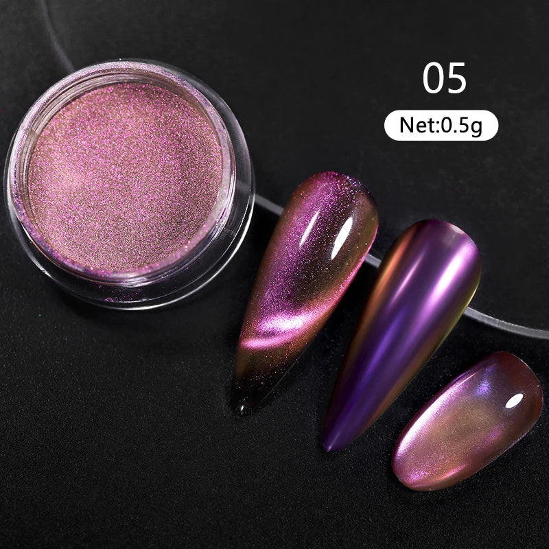 Rynx | Aurora Pearl White Nails Glitter Dust Chrome Gradient Rubbing on Powder Mirror Reflective Magnetic Pigment Nail Art Decorations