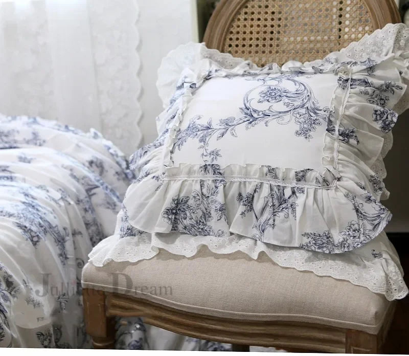 Rynx Top Luxury khaki European embroidery pillowcase large ruffle lace pleated pillowcase cake layers princess bedding pillowcase