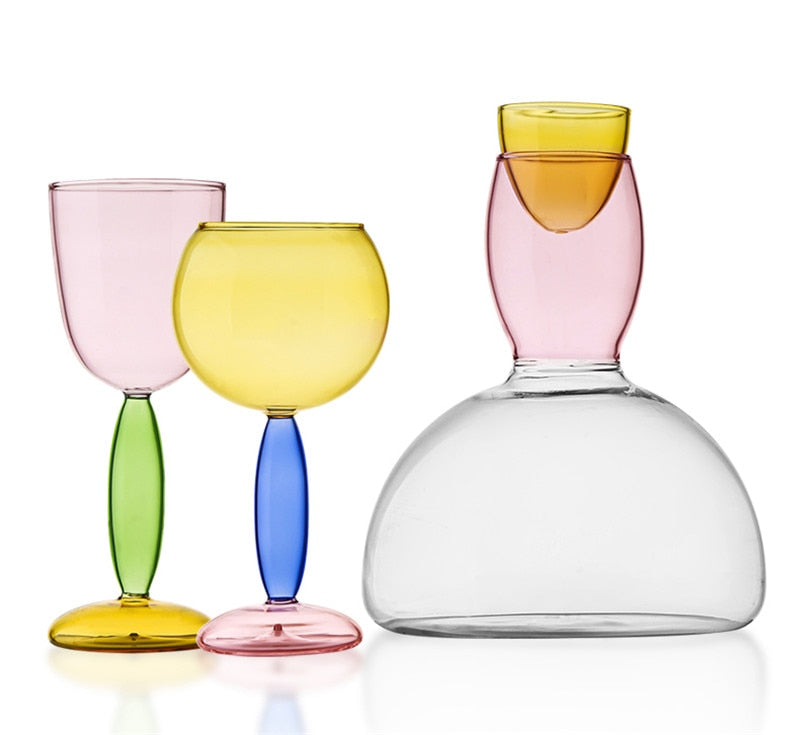 Lisslune | Chalice and carafe made of colored glass by Phillips