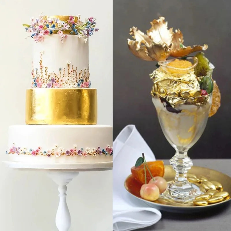 Rynx 100/200 Sheets Artificial Gold Silver Foil Paper Leaf Gilding DIY Crafts Paper Birthday Party Wedding Cake Dessert Decorations