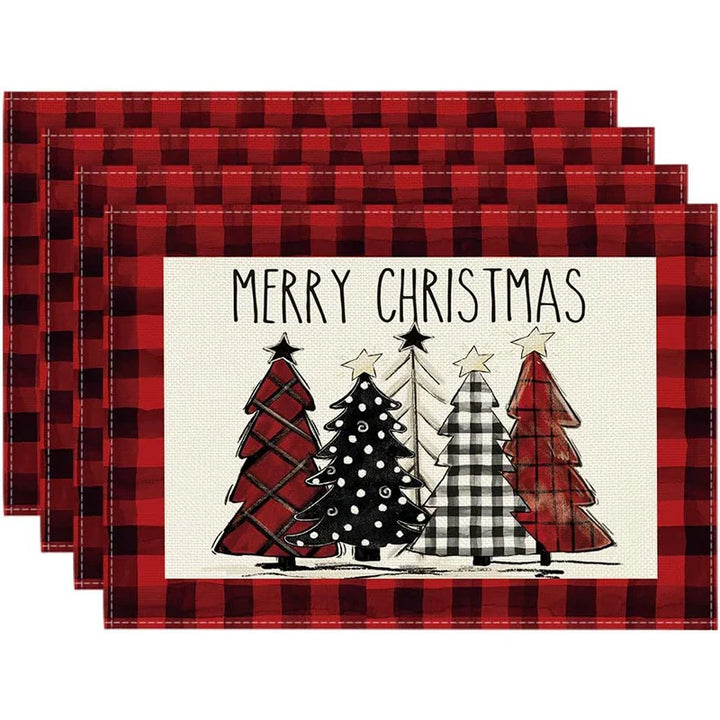 Rynx 4Pc Christmas Tree Moose Placemat Linen Dining Table Mats Coaster Bowl Coffee Mug Pad Mat 2024 Christmas Home Kitchen Decoration