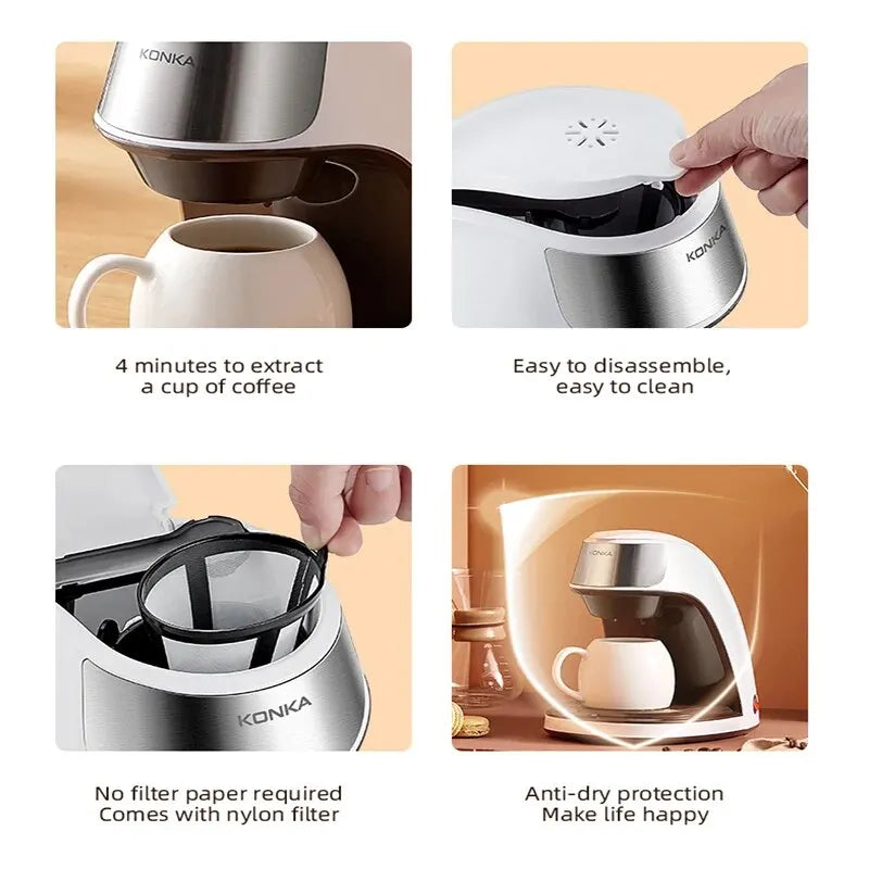 Lisslune | KONKA Coffee Machine 2 in 1, Tea and Coffee Powder, Multiple Drops, Cafeteria, Quick Heating, Office and Home, 220 V, Easy to Use