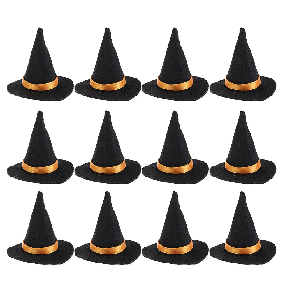 Rynx | 12 Pieces Halloween Mini Witch Hat Party Decoration Props for Cake Decor Halloween Decoration Play Felt Fabric Mini Hats Ornament Cover