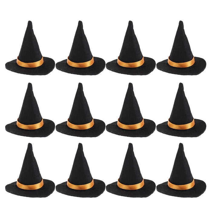 Rynx | 12 Pieces Halloween Mini Witch Hat Party Decoration Props for Cake Decor Halloween Decoration Play Felt Fabric Mini Hats Ornament Cover