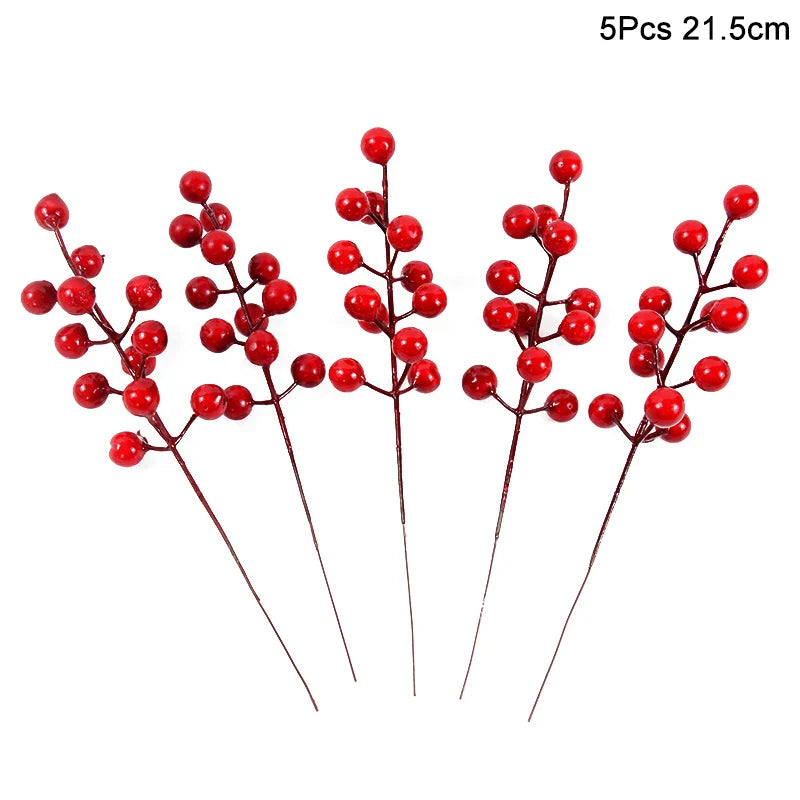 Rynx 5 Piece Christmas Red Berries Artificial Flower Pine Cone Branch Christmas Tree Decorations Ornament Gift Packaging Home DIY Wreath