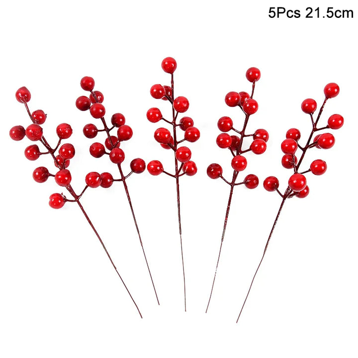 Rynx 5 Piece Christmas Red Berries Artificial Flower Pine Cone Branch Christmas Tree Decorations Ornament Gift Packaging Home DIY Wreath