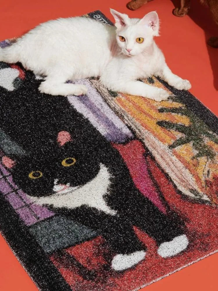 Rynx | Sweet Cat Entrance Mat Stain-Resistant Decontamination Doormats Cartoon Pattern Balcony Rug Non-Slip PVC Door Mat IG Carpet
