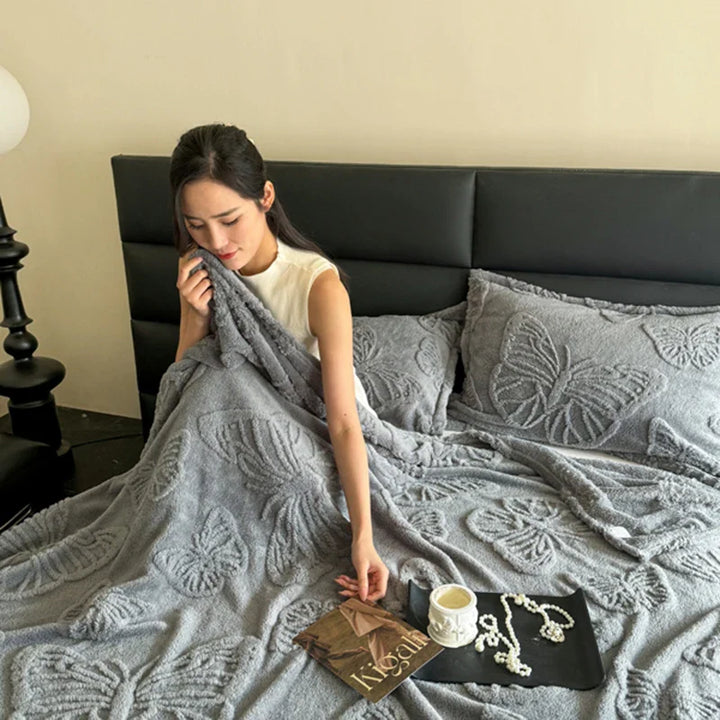 Rynx | Summer blanket Cool blanket 2024 New velvet solid color Jacquard multifunctional throw blanket, Jacquard butterfly style