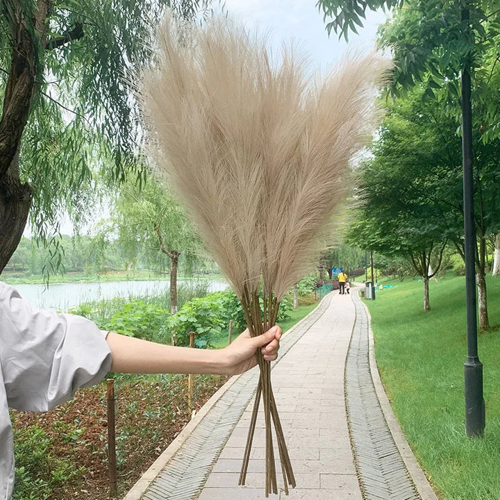 Lisslune | 5 pieces 100 cm Artificial Pampas Grass Dried Flower Bouquet Wedding Party Decoration Home Room DIY Artificial Plants Decoration Supplies