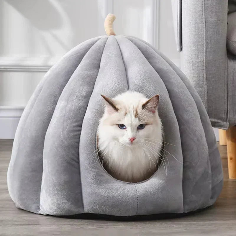 Lisslune | CozyNest Pumpkin Cat Bed – Warm, Washable & Comfortable Cat Hideaway