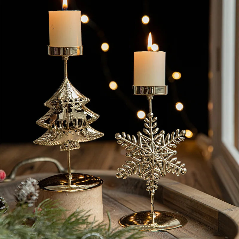 Rynx | Christmas Golden Wrought Iron Candle Holder Star Moose Christmas Tree Candle Holder Merry Christmas New Year Table Decoration