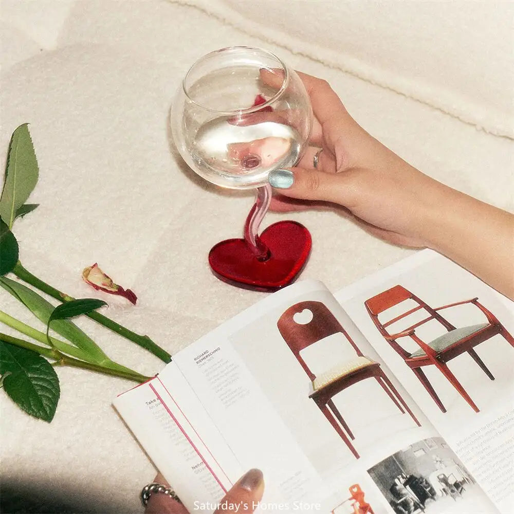 Rynx | Red Heart Floor Glass Goblet Cup Champagne Red Wine Glass Mug Borosilicate Heat-resistant Glass Cocktail Cup