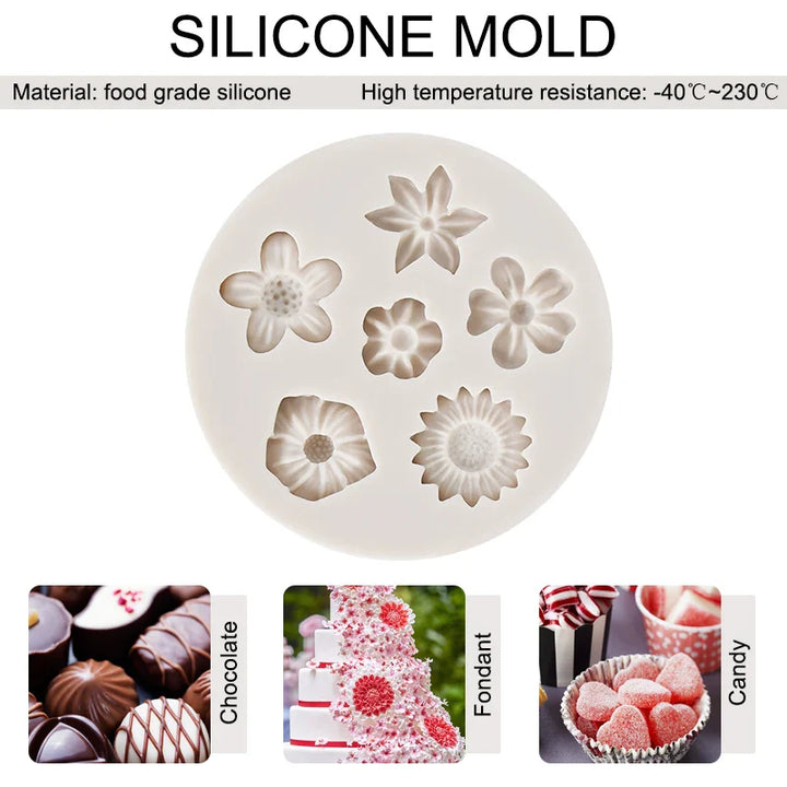 Rynx 3D Mini Daisy Silicone Mold Fondant Cake Decoration Tool Wedding Birthday Party Chocolate Candy Decor Pastry Baking Mold