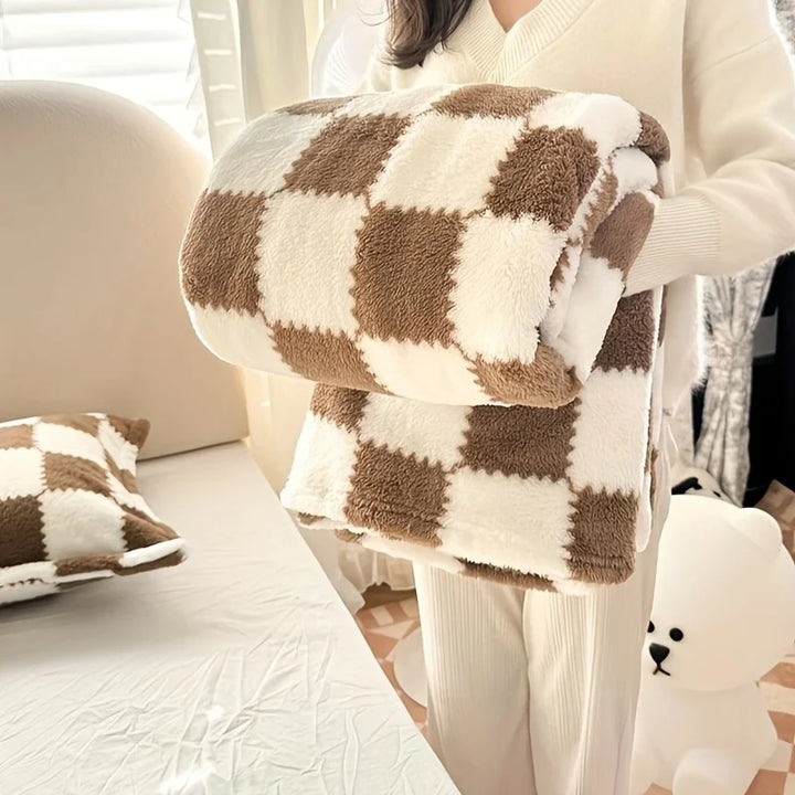 Rynx | Traditional Style Checkered Blanket Flannel Home Blanket Bedspread Plush Double-Sided Summer Air Conditioning Throw Blanket