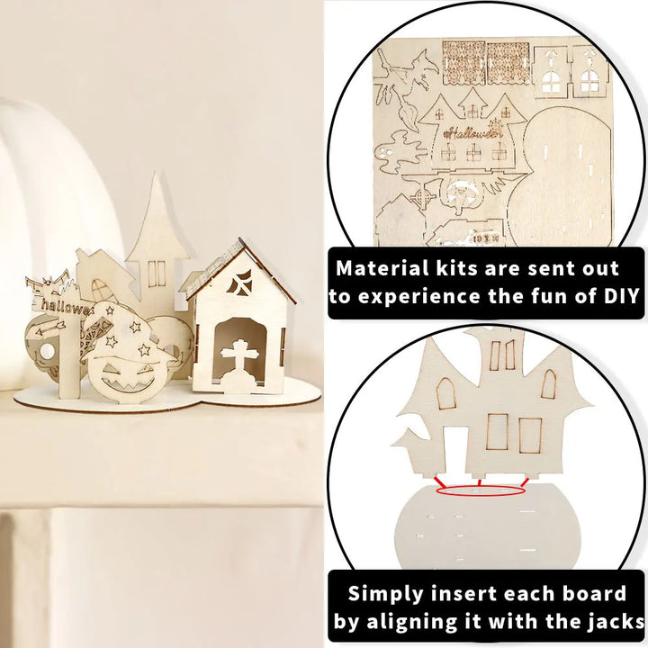 Rynx | Halloween Decoration, Wood Puzzle Ornaments, Halloween Home Decor, Castle Haunted House DIY Table Decoration