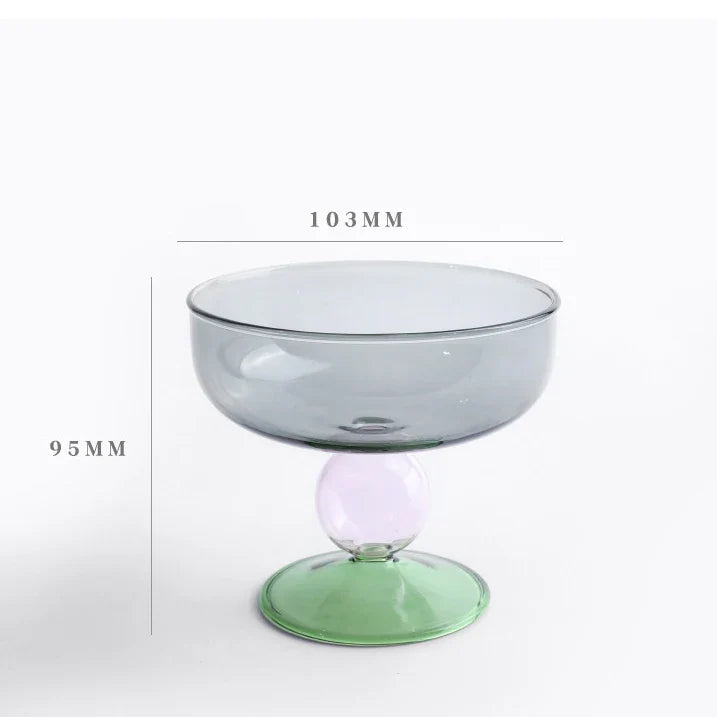 Rynx | Stained Glass Goblet Ice Dessert Bowl Colorful Transparent Cup Fruit Salad Borosilicate Glass Bowl Heat Resistant Glass