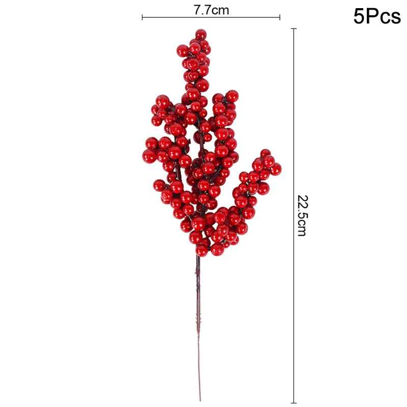 Rynx 5 Piece Christmas Red Berries Artificial Flower Pine Cone Branch Christmas Tree Decorations Ornament Gift Packaging Home DIY Wreath