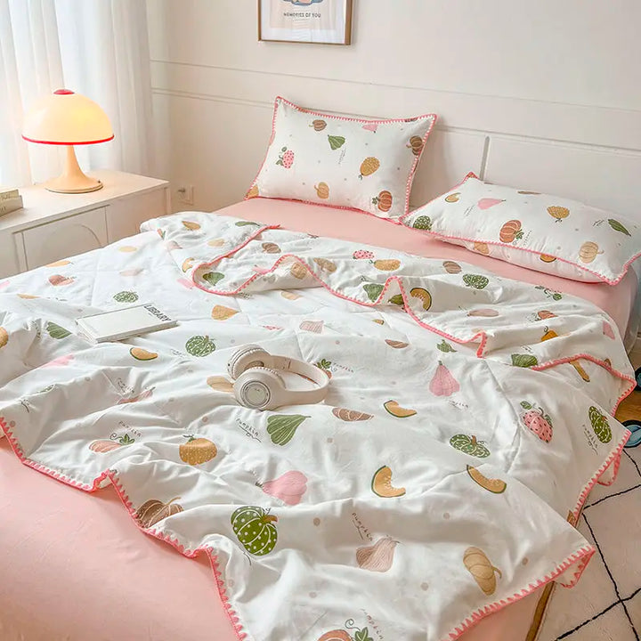Rynx | Summer blanket cotton floral French style double air conditioning blanket, double layer summer blanket comforter duvet blanket