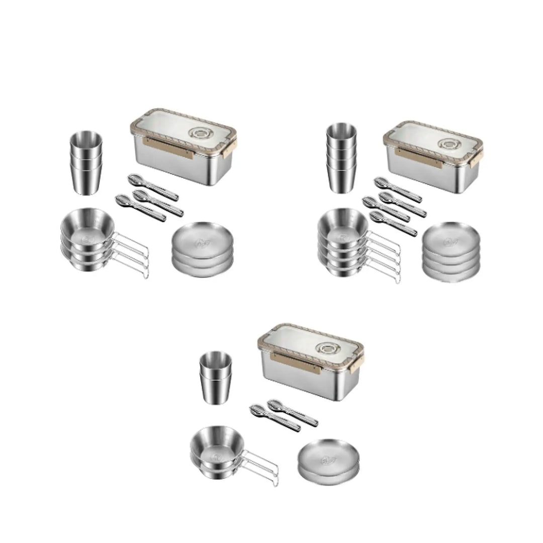 Lisslune | Camping Messware Kit Stainless Steel Dinnerware with Storage Box – CampSet
