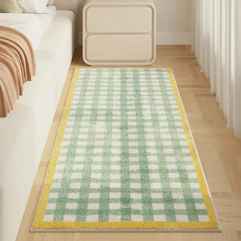 Rynx | Korean Style Rugs for Bedroom Fluffy Soft Lounge Carpet Thick Washable Nightstand Mat Simple Living Room Decoration Checkered Carpet