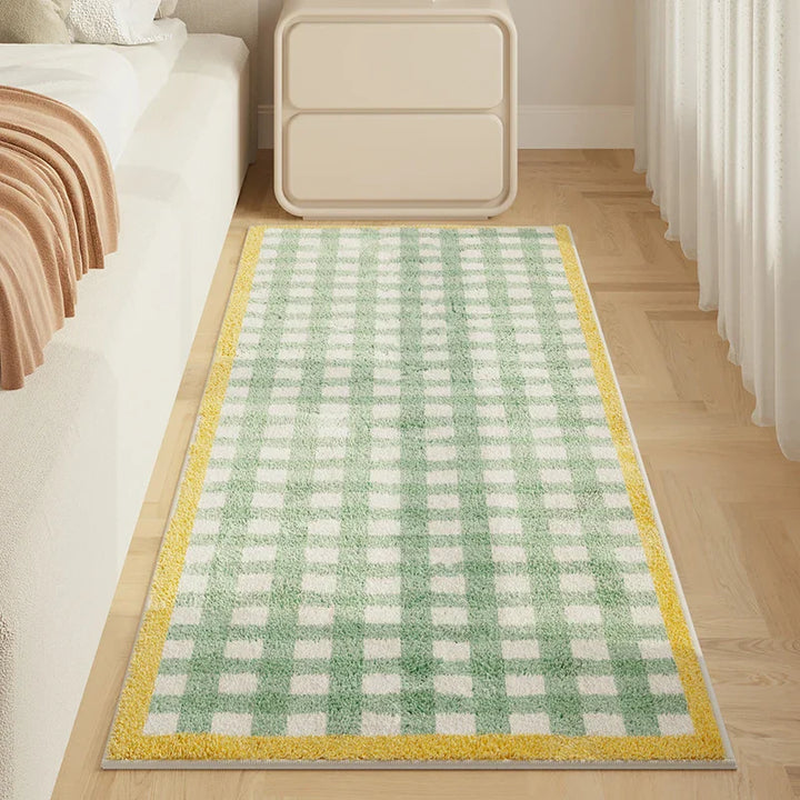 Rynx | Korean Style Rugs for Bedroom Fluffy Soft Lounge Carpet Thick Washable Nightstand Mat Simple Living Room Decoration Checkered Carpet