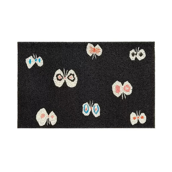 Rynx | Lovely PVC Butterfly Welcome Doormat Cuttable Black Entrance Mat Rug Anti Dust Floor Organizer Pad Outdoor Home Decor