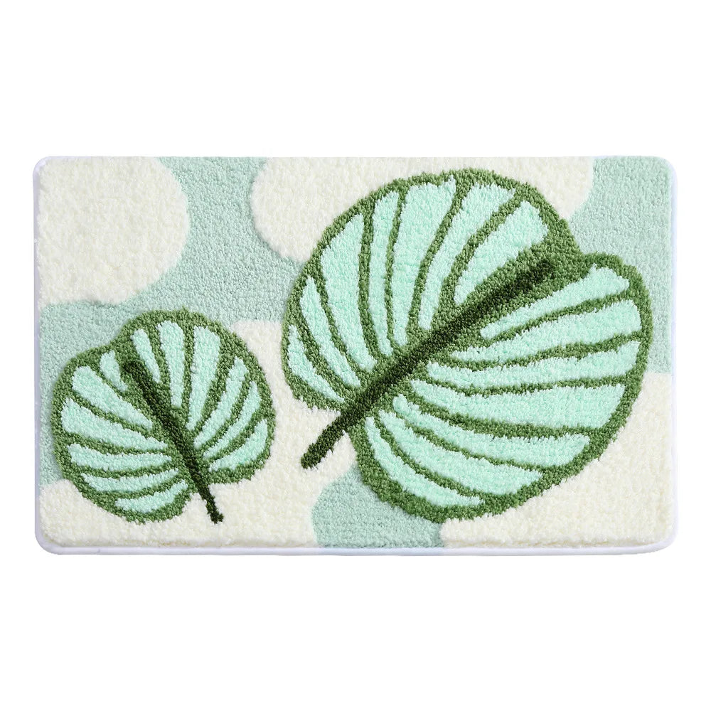 Rynx | Tufting Green Plants Bathroom Mat Soft Bedside Foot Rug Carpet Floor Mat Bath Mat Bedroom Foot Mat Aesthetic Home Space Neat Decor