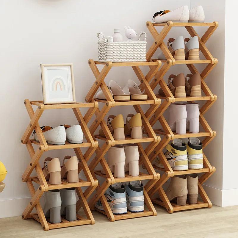 Lisslune | Elegant expandable shoe rack made of bamboo with customizable shelf options