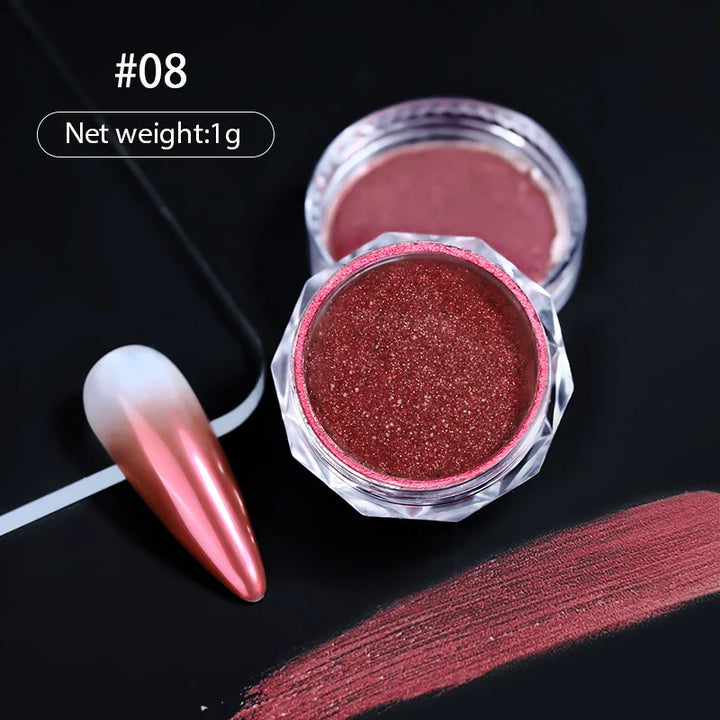 Rynx | Aurora Pearl White Nails Glitter Dust Chrome Gradient Rubbing on Powder Mirror Reflective Magnetic Pigment Nail Art Decorations