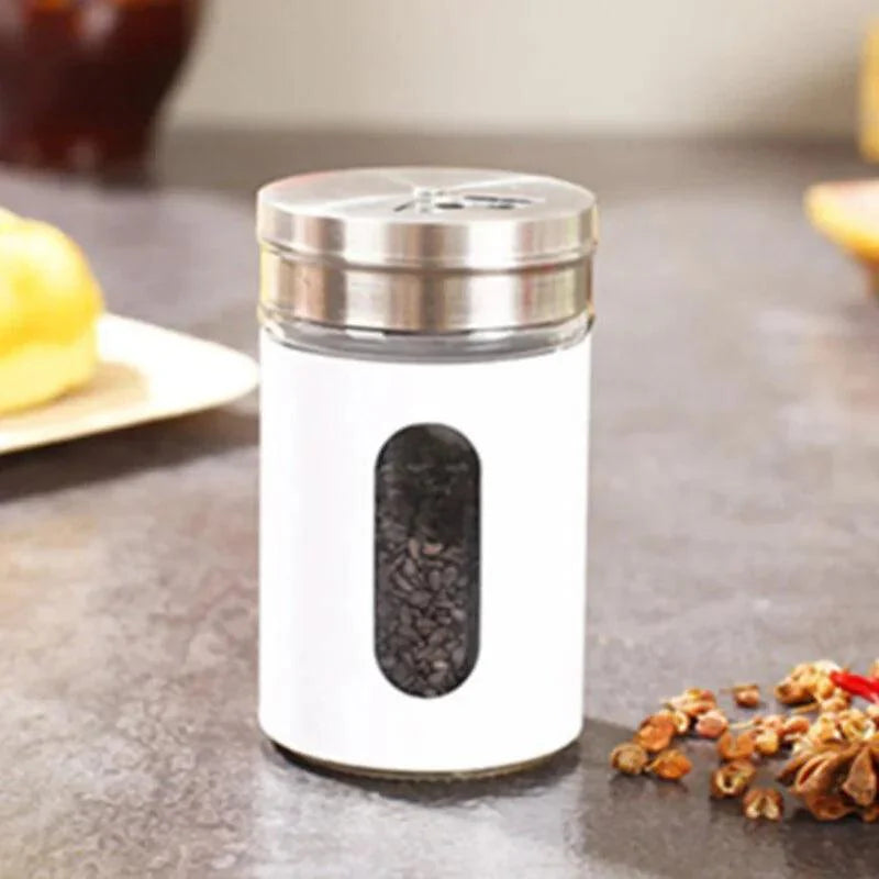 Lisslune | Stylish Rotating Glass Spice Dispenser Set with Stainless Steel Lids - Trio of Spice Jars