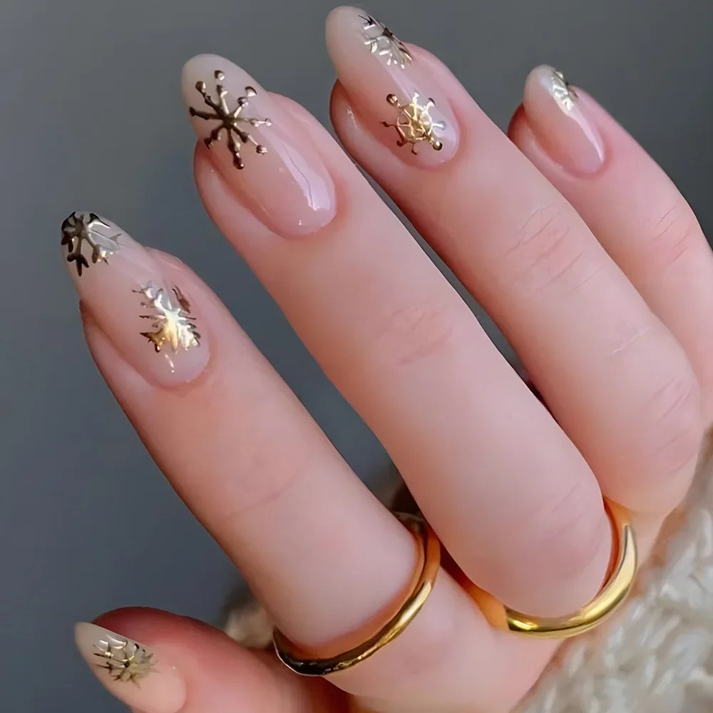 Rynx | Christmas Candy Gingerbread Man Bow Design Almond Shape Artificial Nails Removable Pre-made False Nails Press on Nails with Glue