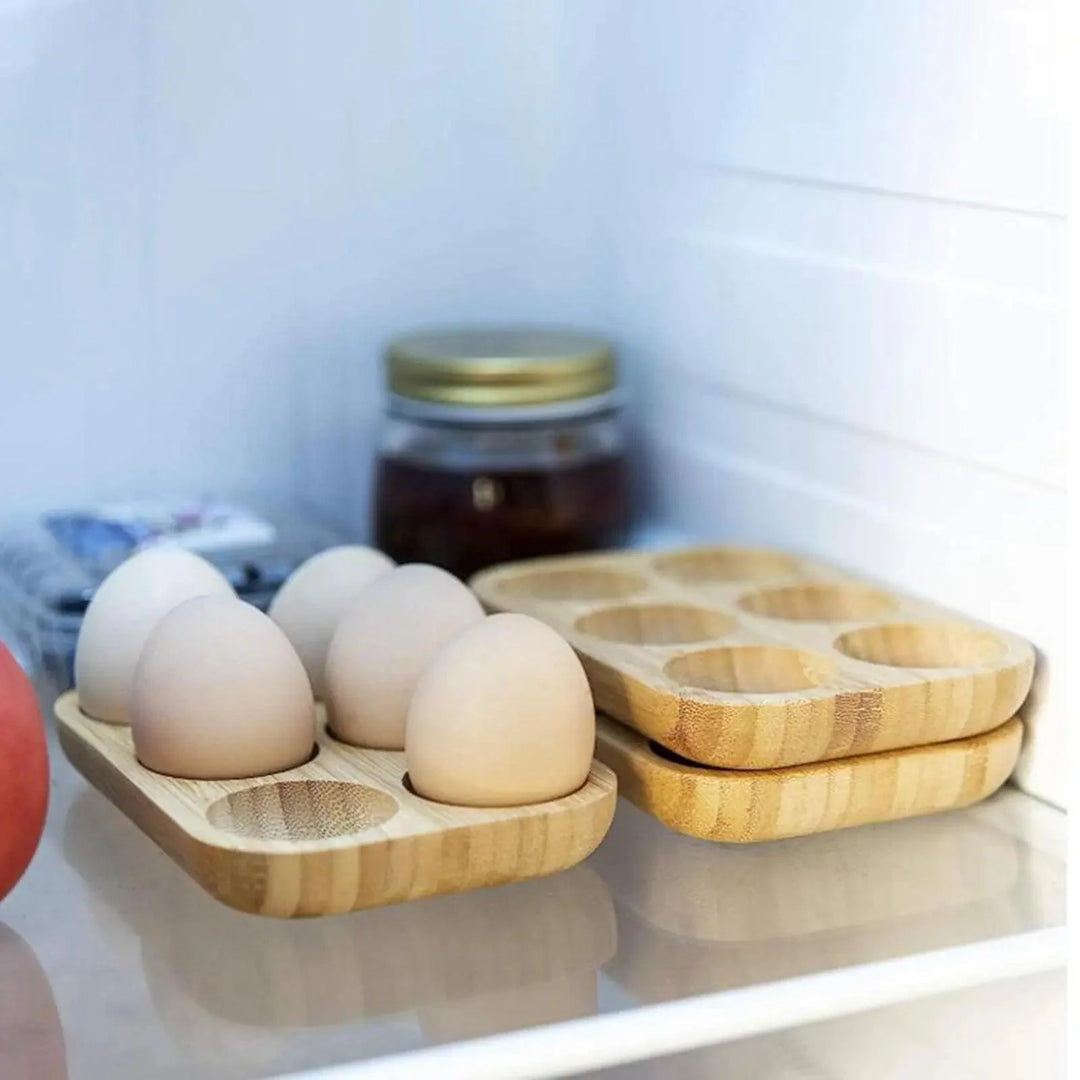 Lisslune | Stylish double-layer wooden egg organizer for chic kitchen decoration