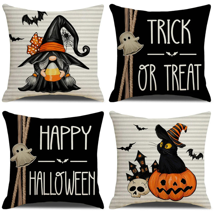 Rynx | 4PCS 45x45cm Halloween Pillowcase Pumpkin Wizard Ghost Halloween Decor For Home Decorative Sofa Car Chair Decor Pillowcase