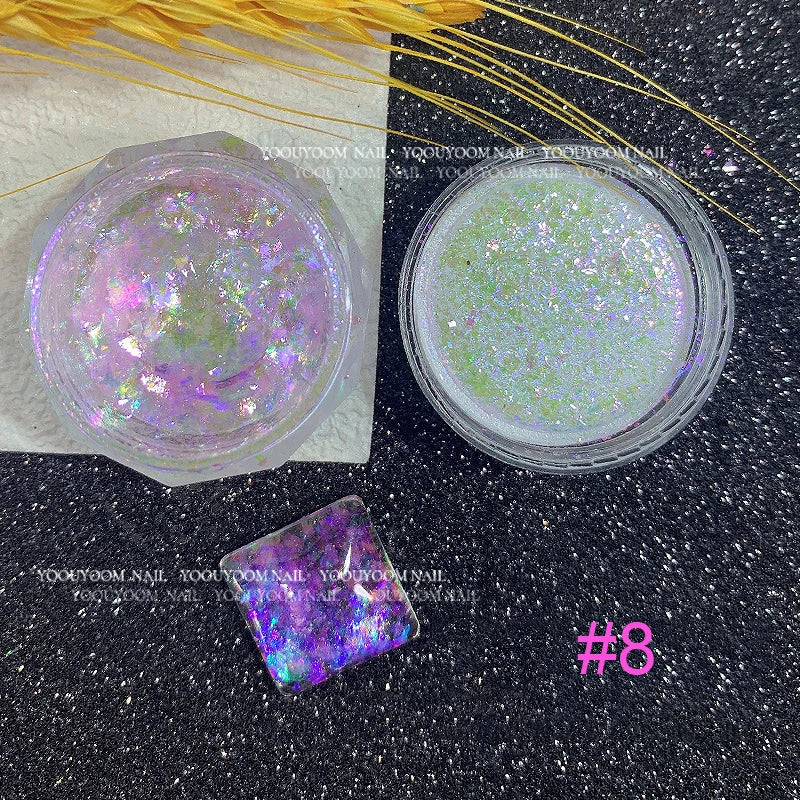 Rynx |1Jar Aurora Chameleon Snowflake Ultra-Thin Iridescent Nail Sequins Holographic Opal Eyeshadow Ice Glitter Nail Chameleon Flakes