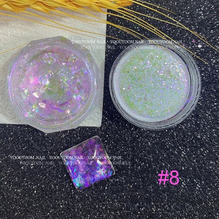 Rynx |1Jar Aurora Chameleon Snowflake Ultra-Thin Iridescent Nail Sequins Holographic Opal Eyeshadow Ice Glitter Nail Chameleon Flakes