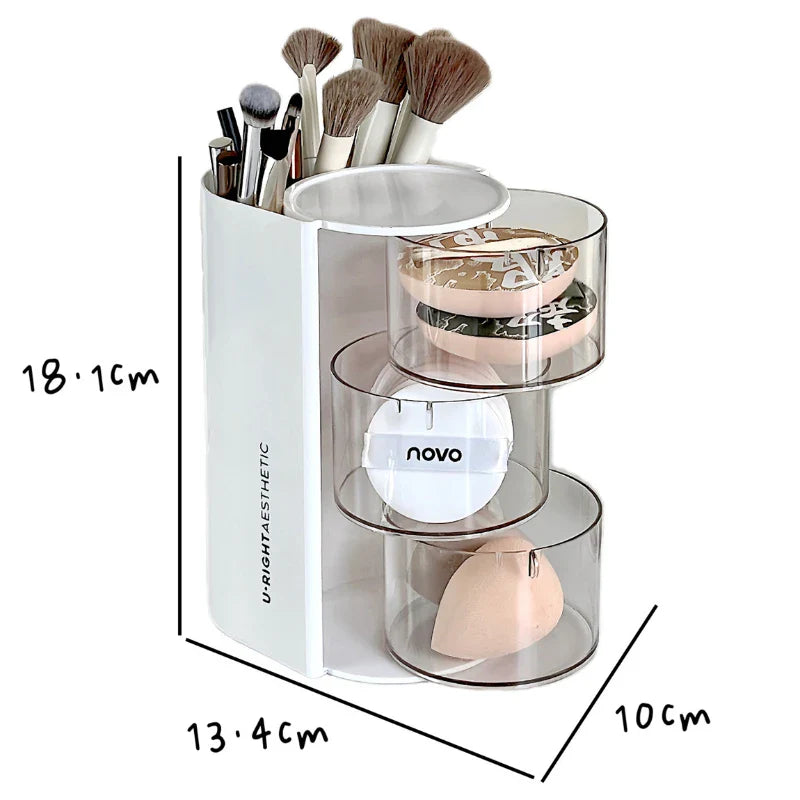 Rynx | Rotatable Powder Puff Storage Box Dustproof Desktop Beauty Egg Air Cushion Shelf Multilayer Lipstick Makeup Brush Storage Rack
